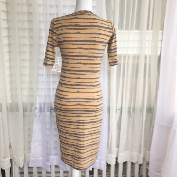NWT LULAROE JULIA SHEATH DRESS IN GREY AND TAN - Picture 3 of 7